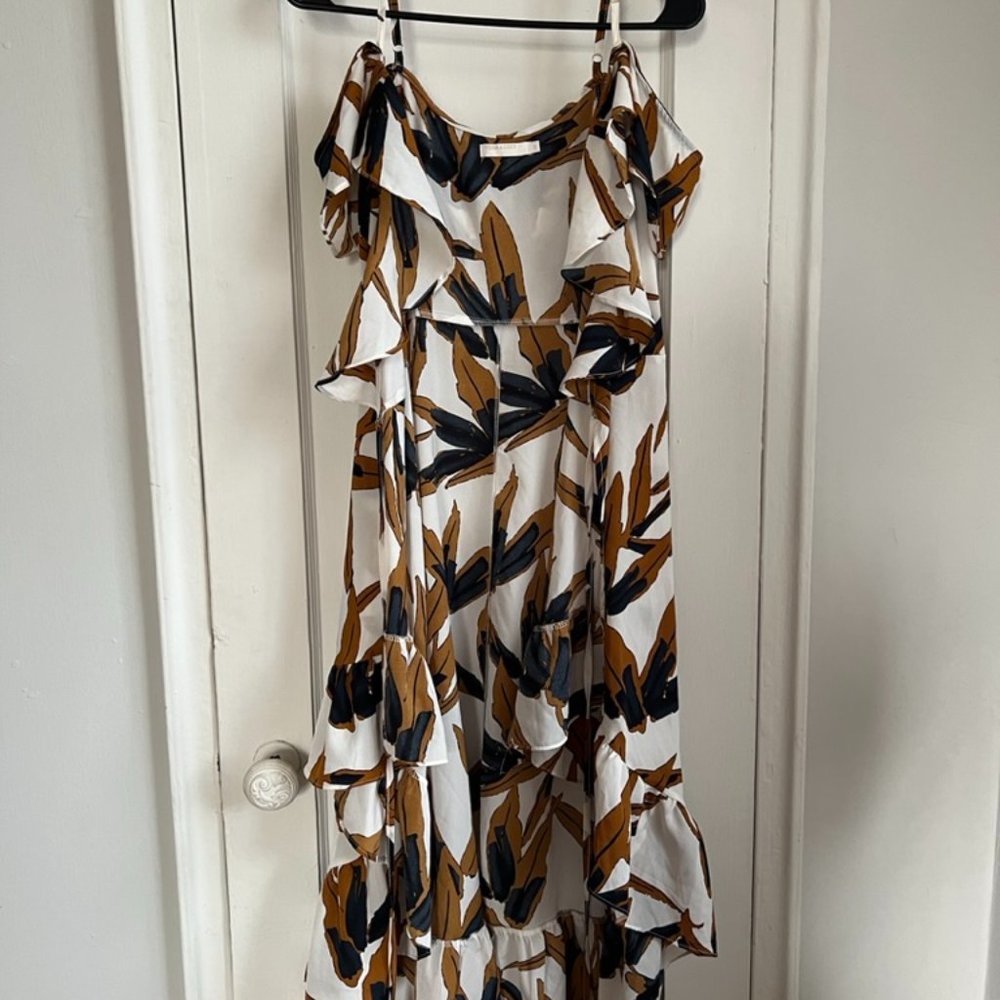 Vera and Lucy White, Navy, and Tan Beach Wrap Dress